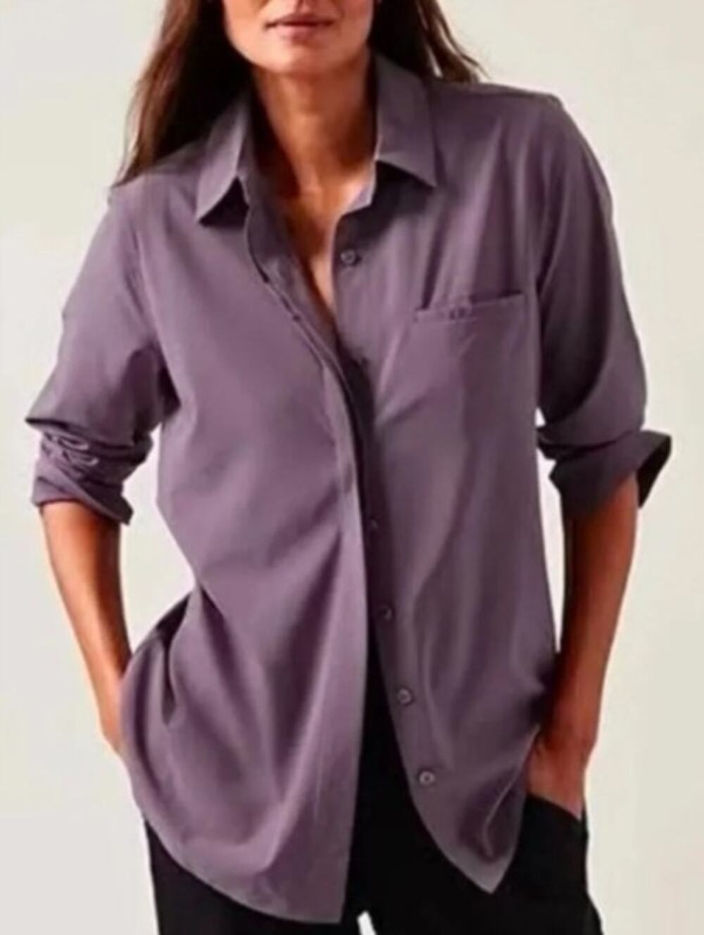 Athleta Urbanite Button Down Long Sleeve Top, Dusty Purple, Size M